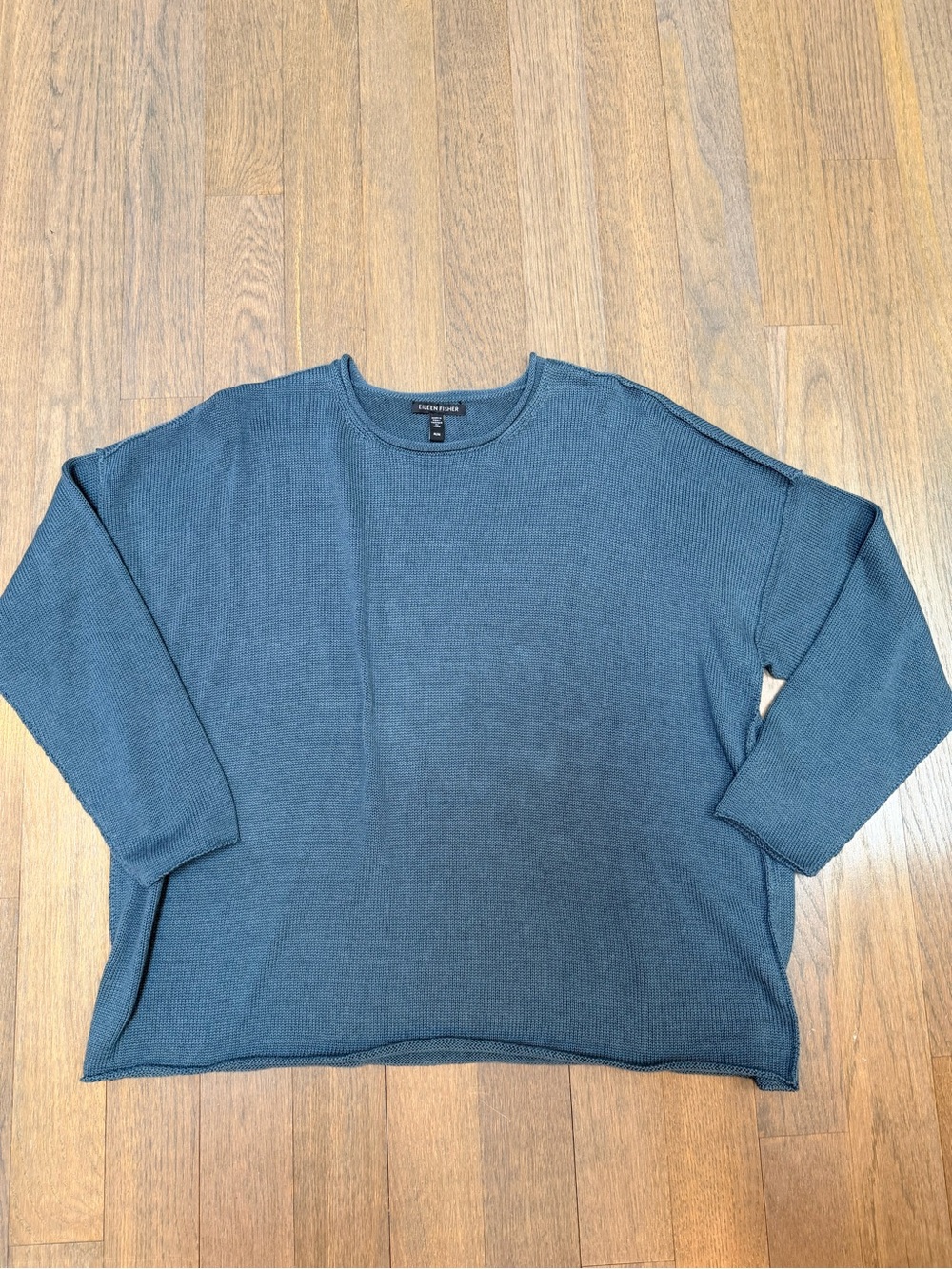 Eileen Fisher Slate Blue Organic Cotton Tencel Crew Neck Sweater Womens Medium